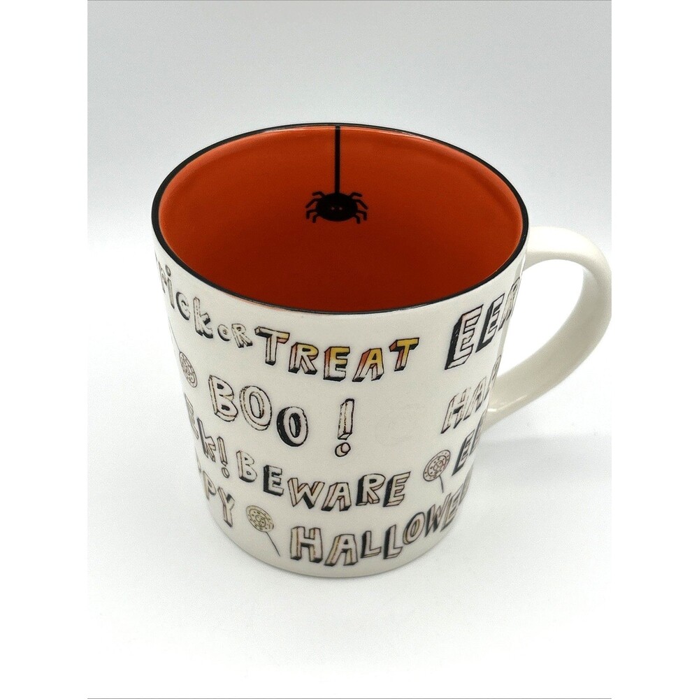 Retired Starbucks 2007 Halloween Mug 16 oz Trick or Treat Eek Boo Orange & White